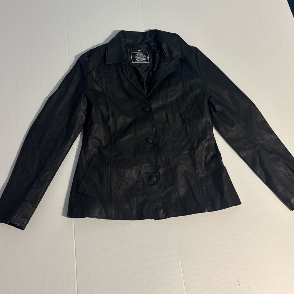 Lolita Genuine Leather Blazer Jacket Black Y2K Grunge Moto Vintage Large Goth